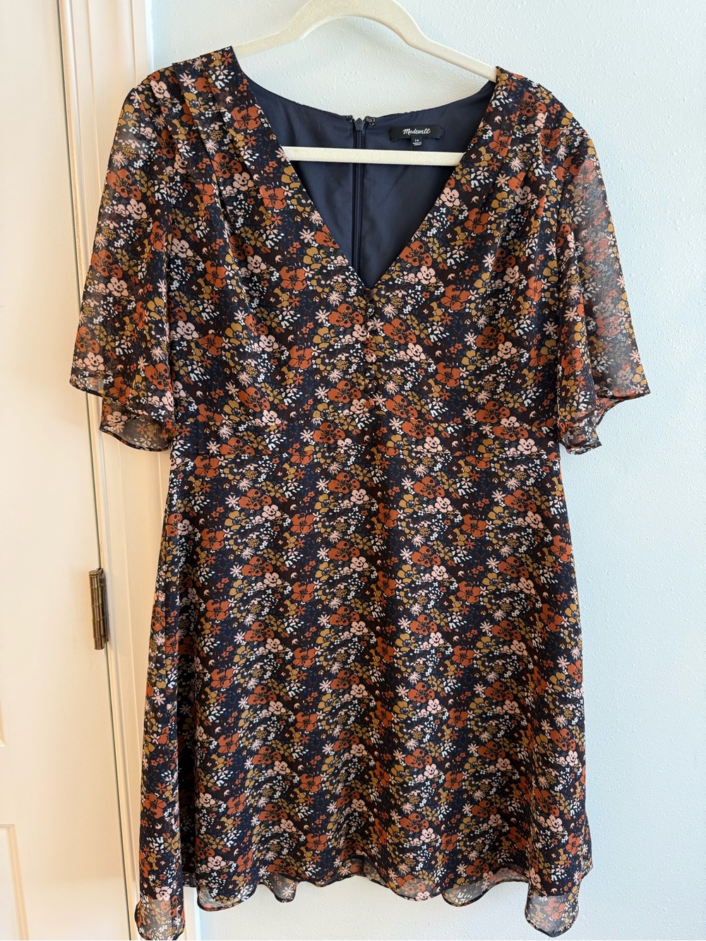 Madewell Navy Floral Mini Dress with Rust and Cream Accents